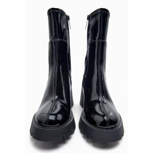 ZARA HIGH-HEEL FAUX PATENT ANKLE BOOTS WITH TRACK SOLE BLACK SIZE 10 | 3118/010